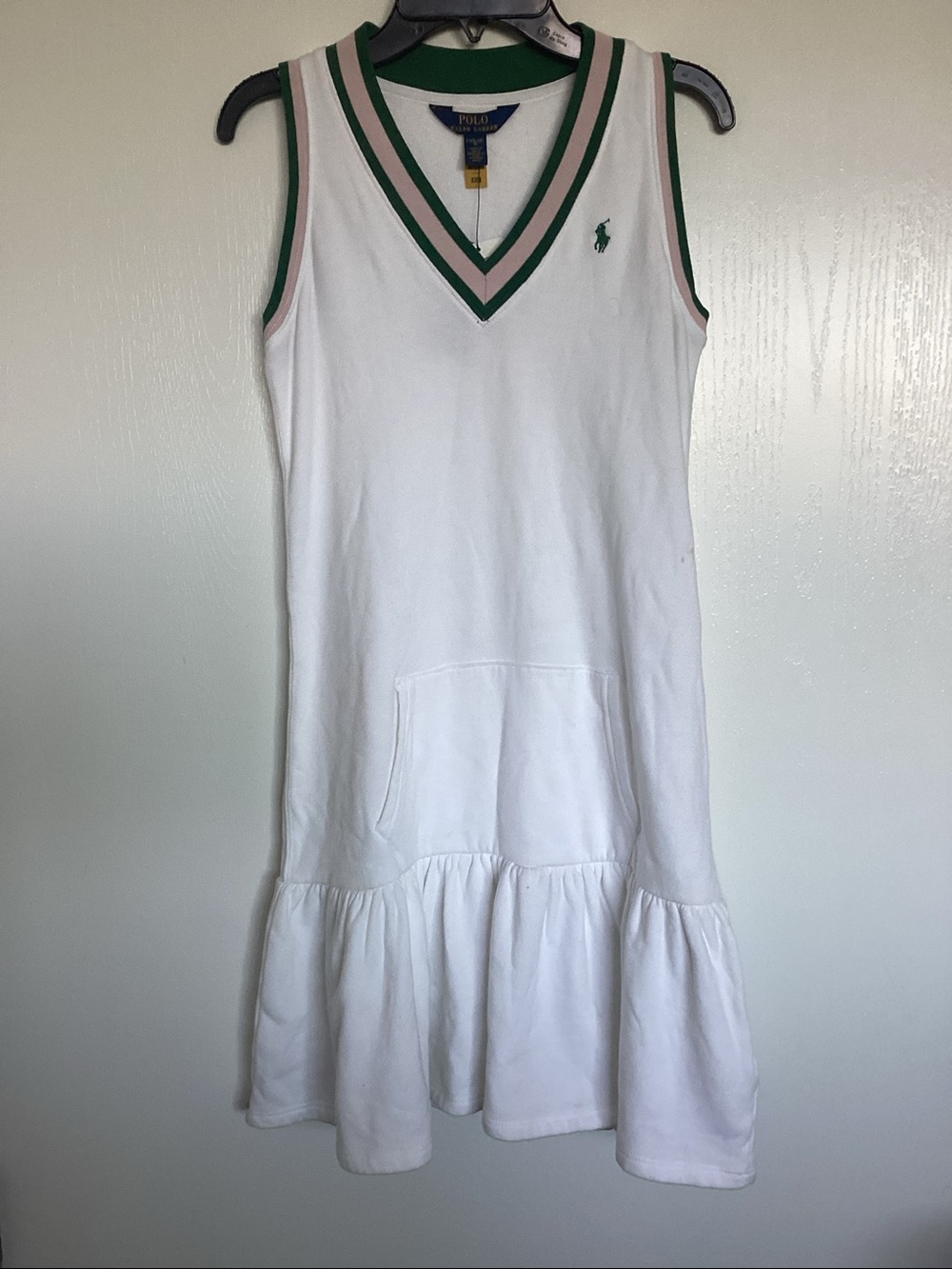 Polo by Ralph Lauren White Sleeveless V‑Neck Dress Pink & Green Trim